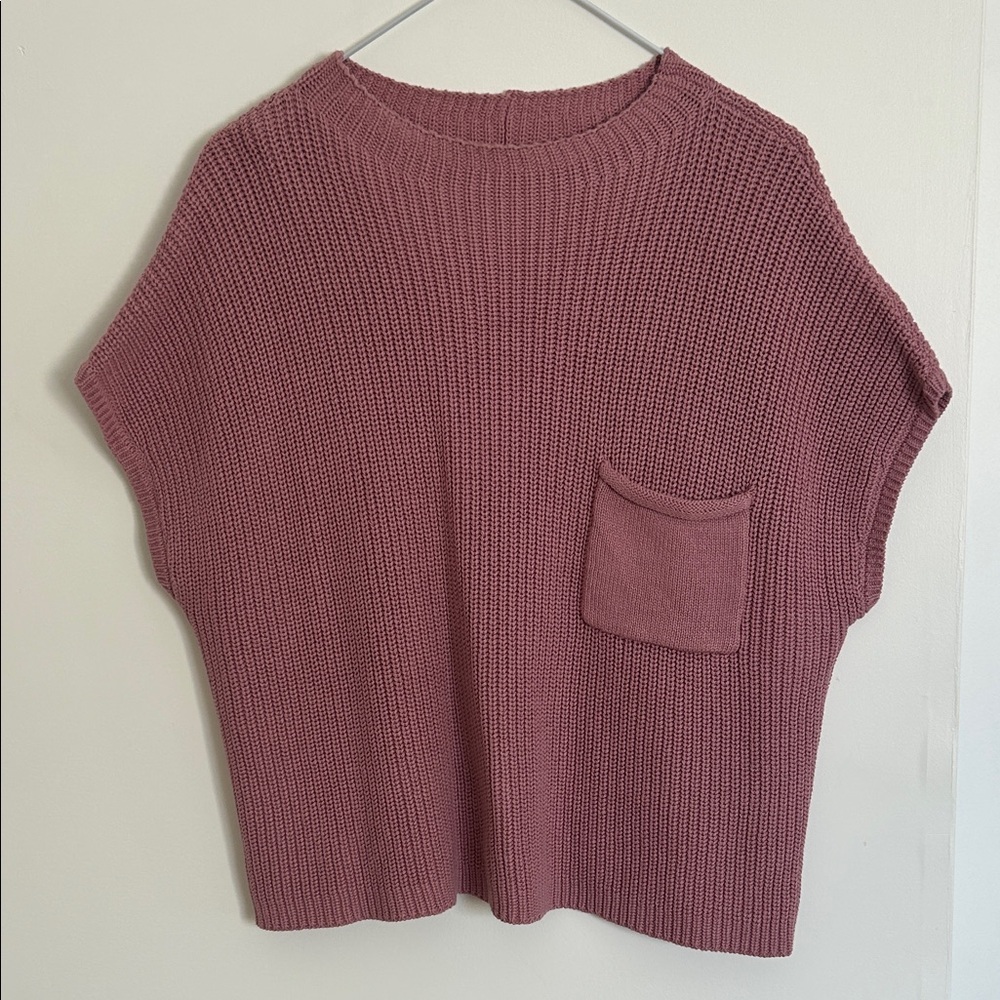 Pink Knit Sweater Vest with Pocket - Picture 1 of 3